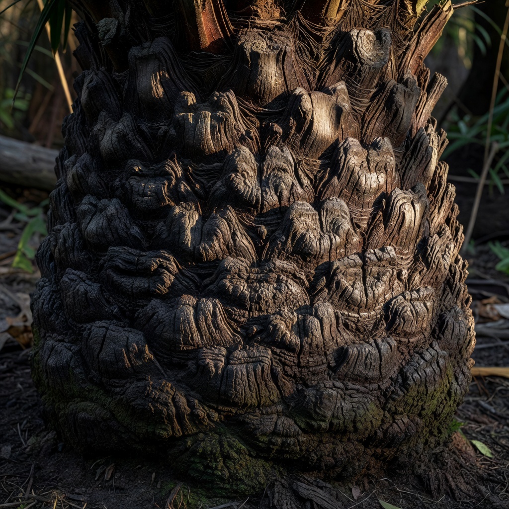 Deep textured ancient caudex structure of Cycad