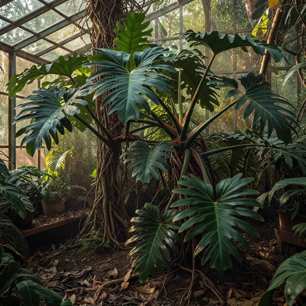Mature greenhouse growth setting of Philodendron